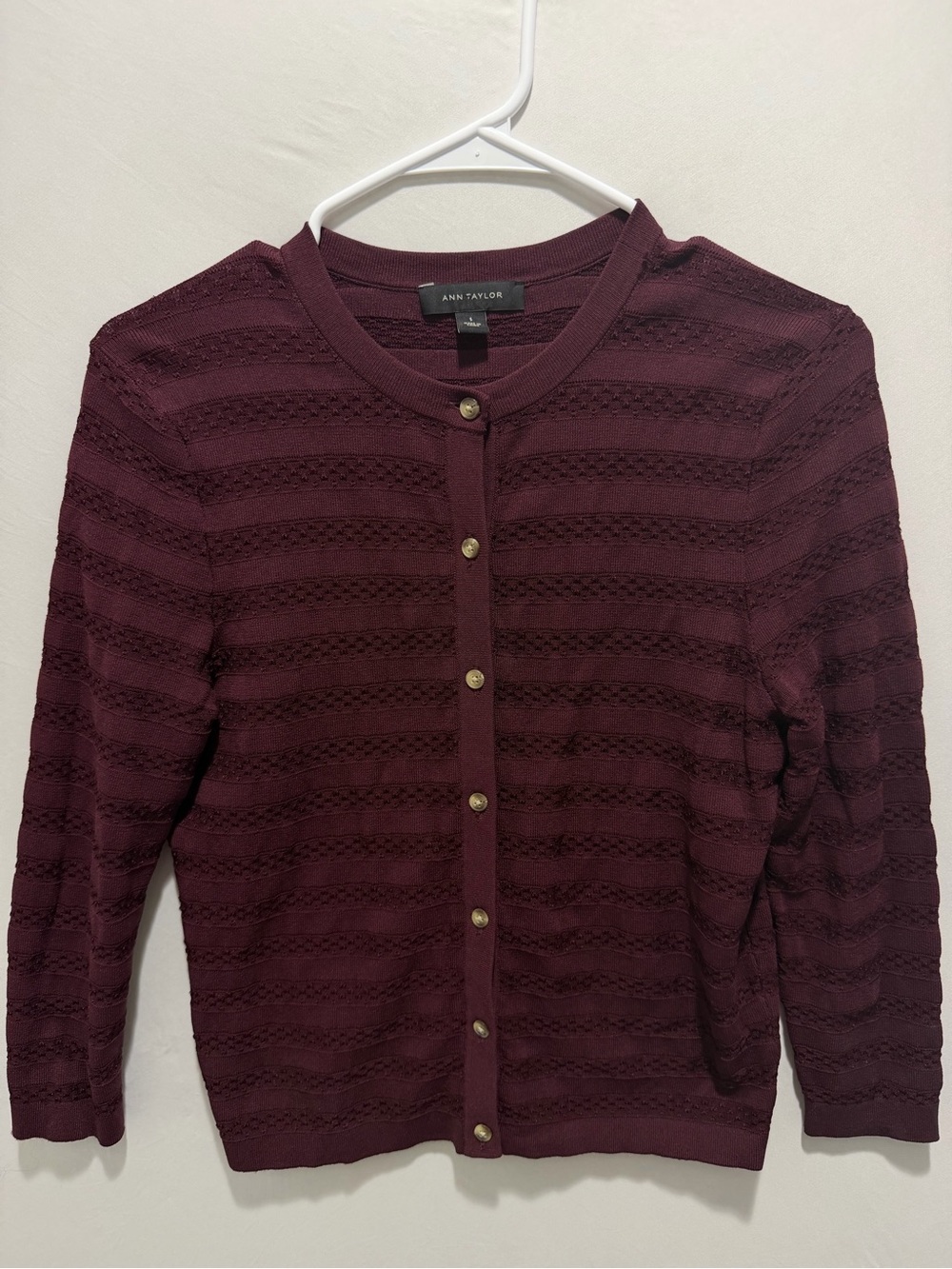 Purple cardigan button down knit striped fall preppy librarian cute grandma S